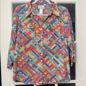 Alfred Dunner vintage Colorful Geometric Button-Up Shirt